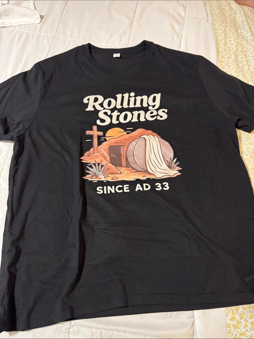 Rolling Stones Black Graphic Tee - 'Rolling Stones' Text & Desert Tomb Design